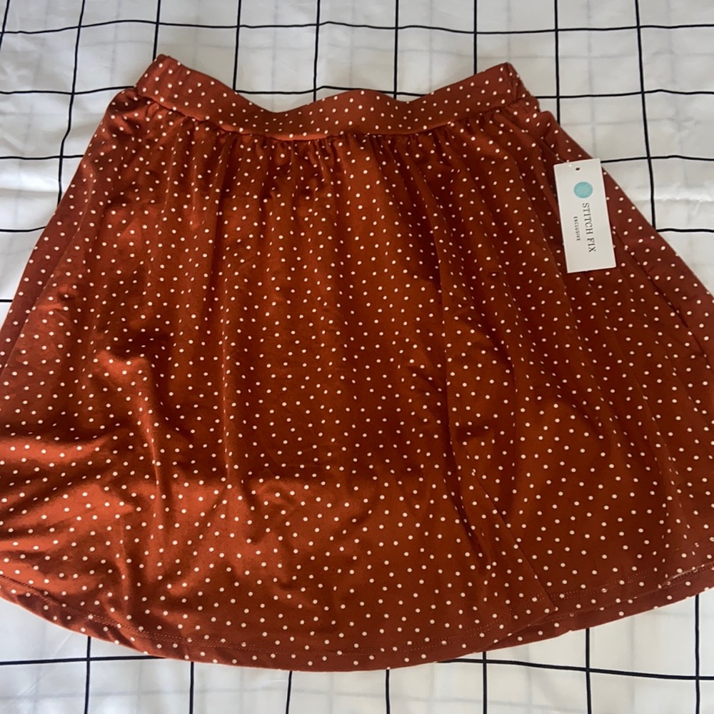 NEW French Grey - Gwen Brushed Knit Skirt Burnt Orange with White Polka Dots